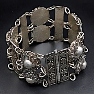 Vintage A STANETZKY Ornate Sterling Silver  7 Inch Bracelet Little Jerusalem